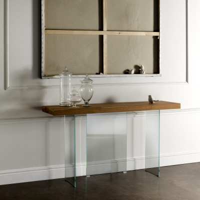 Wooden console with tempered crystal base Flai