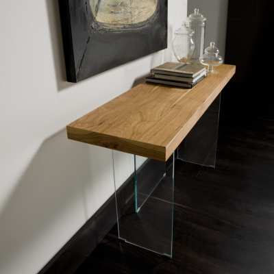 Wooden console with tempered crystal base Flai